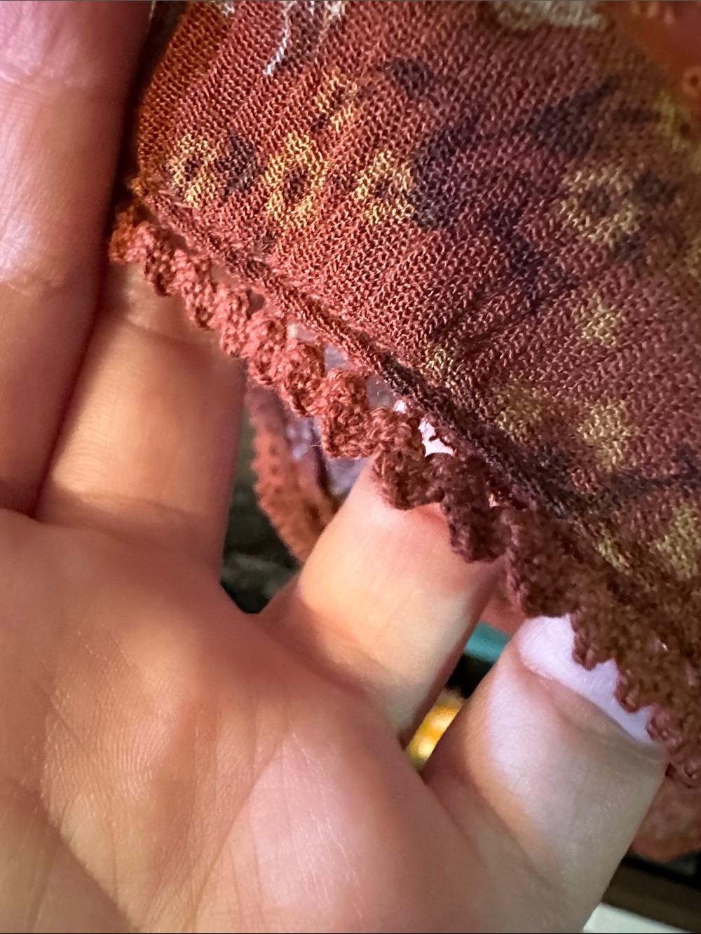 Hem & Thread Rust Paisley Smocked V-Neck Blouse - Picture 9 of 10